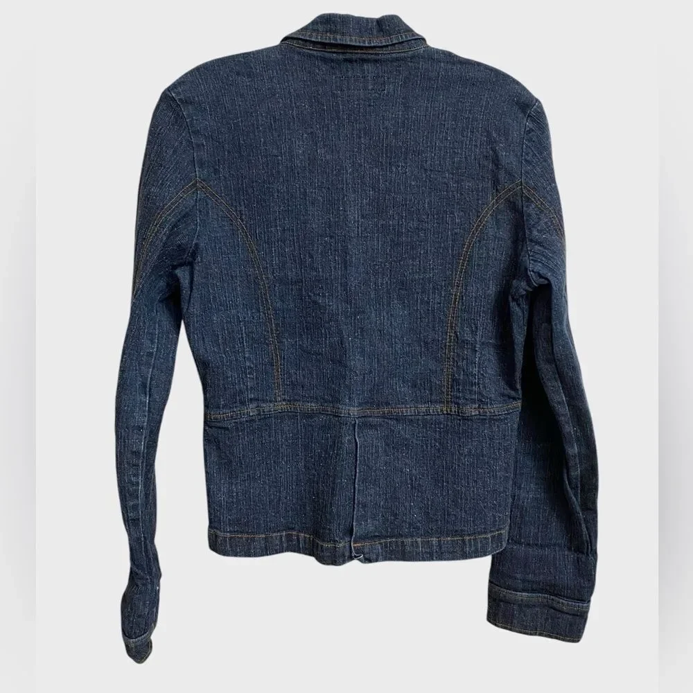 Tulle Women's Three-Button Denim Jacket Sz L Fitted Pockets Retro Chic Coquette